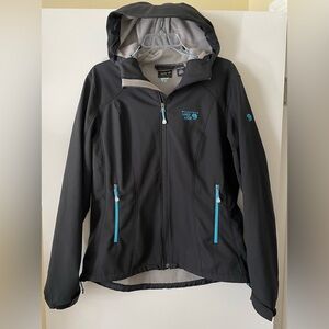 Mountain Hardwear Sz Large Black Barisian Softshell Fleece Lined Hooded Jacket